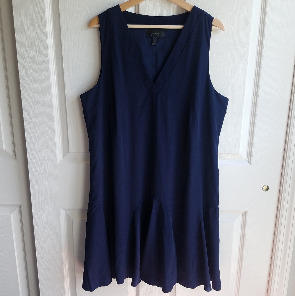 J Crew Navy Blue Sleeveless Flounce Dress Size XL